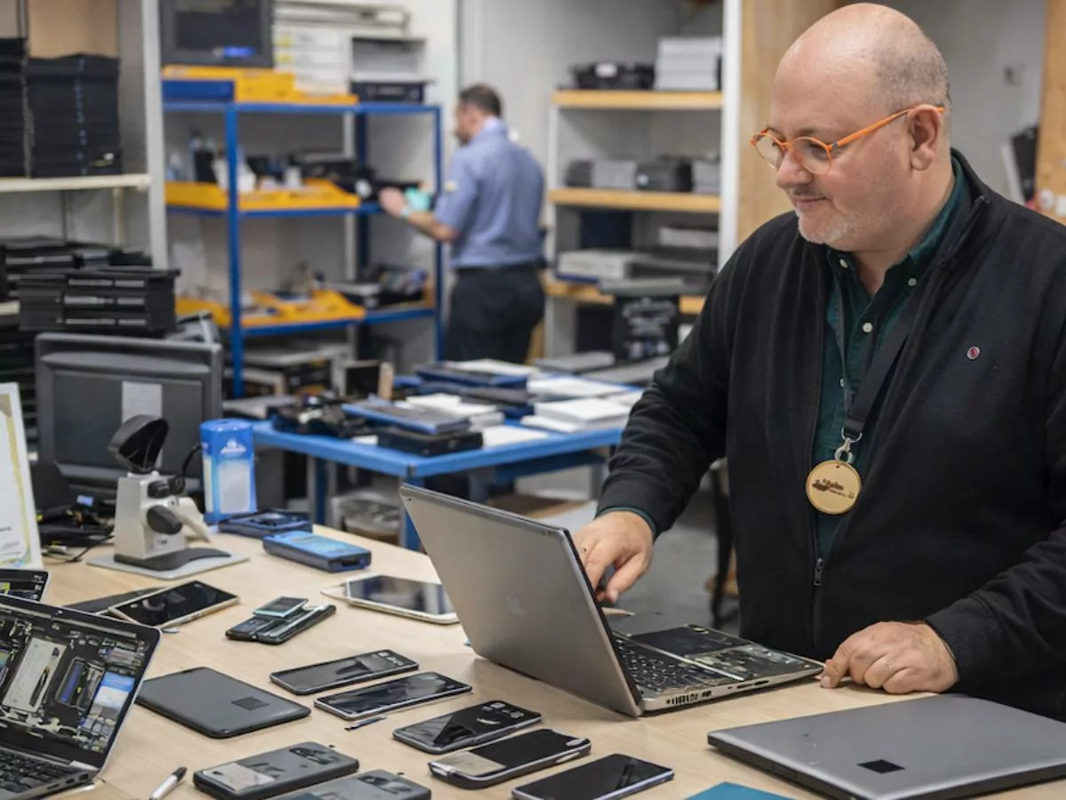 Pierre Vaincourt, créateur d'Ikigai, dans son atelier de reconditionnement informatique