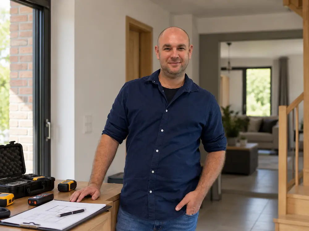 Rémy Morawak en train de faire un diagnostic immobilier dans une maison