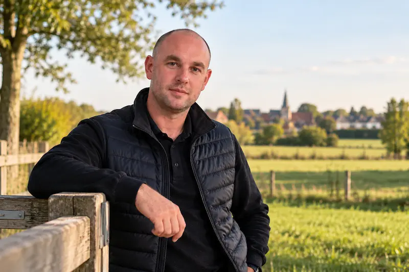 Rémy Morawek dans la campagne de la Pévèle, territoire où il développe AED Groupe.